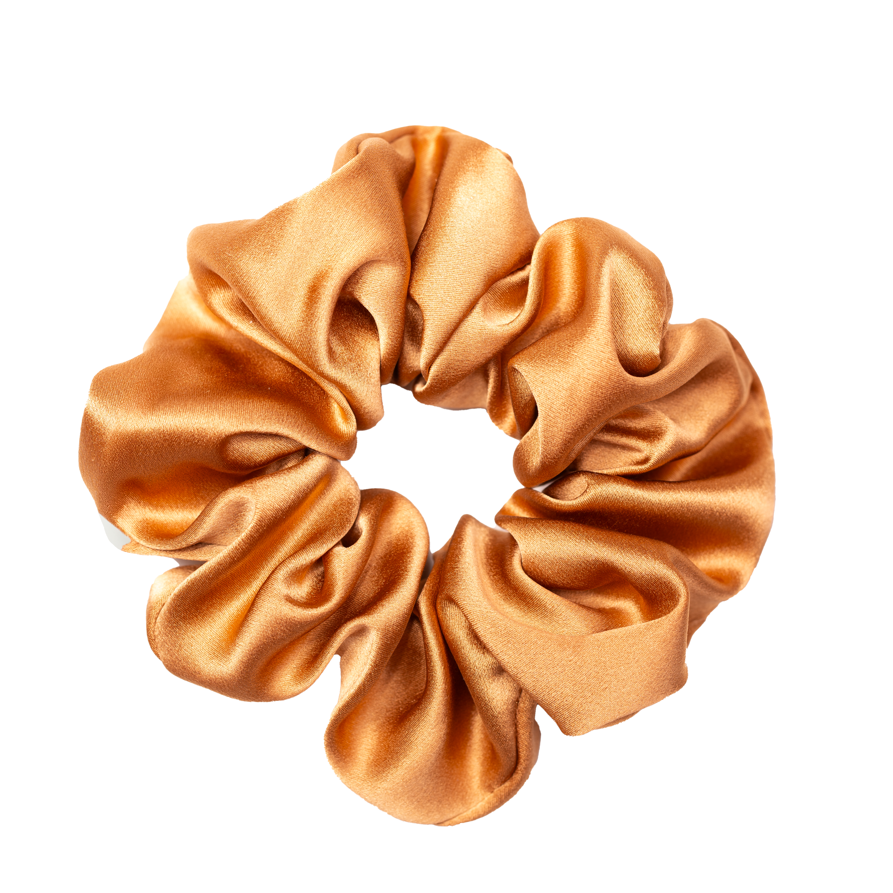 An image of SilkTrip's Large Silk Scrunchie in Caramel Brown from top
